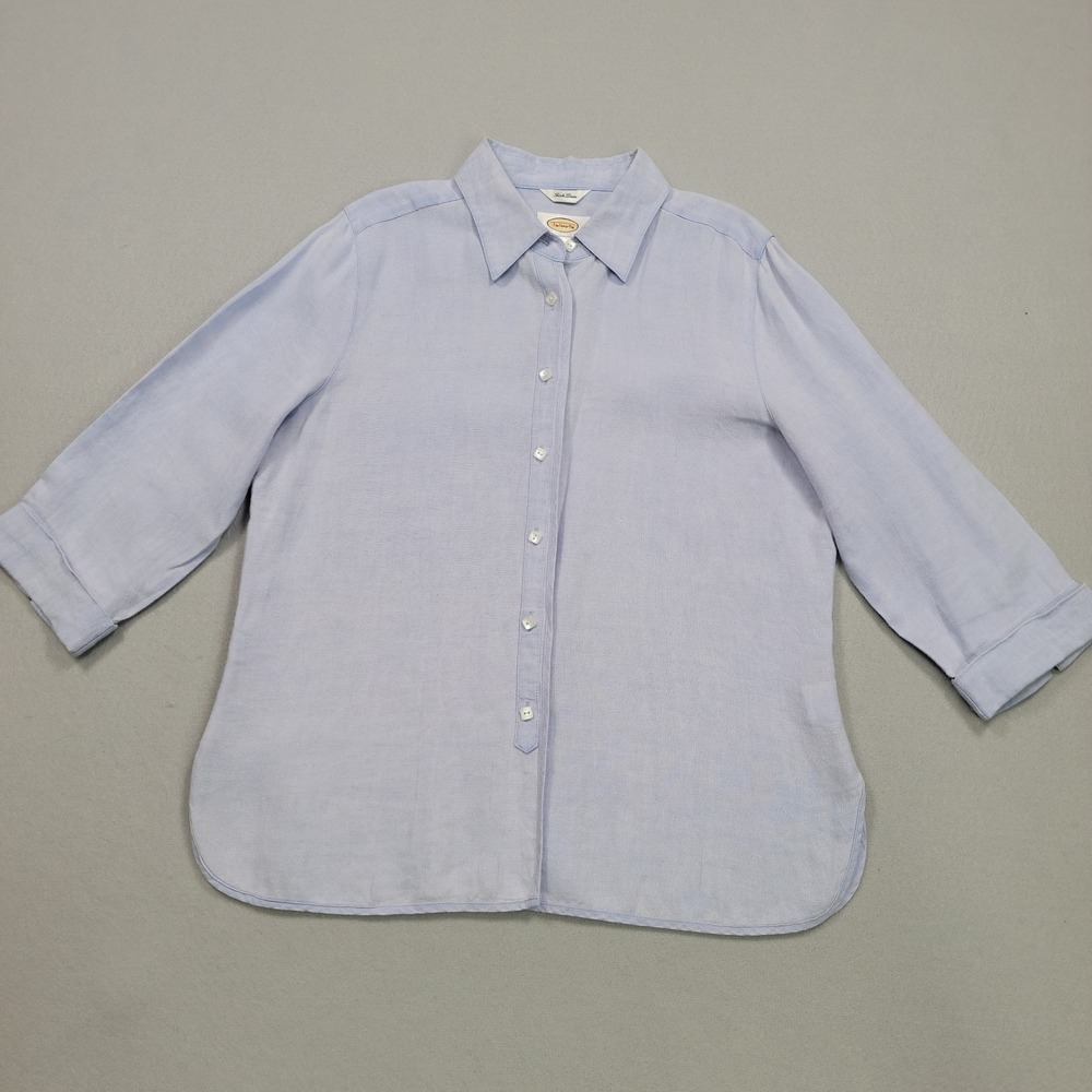 Women's Talbots Irish Linen Button Down Shirt Blue Long Sleeve Size 10,Pre-Owned